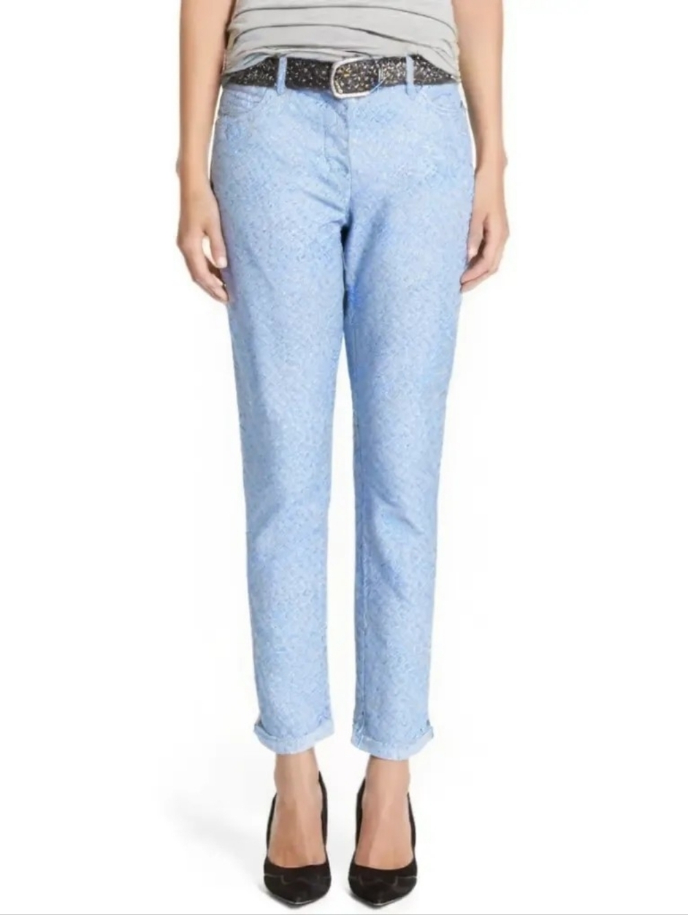 J. McLaughlin Lexi Blue Snakeskin Print Stretch Pants, Size 10